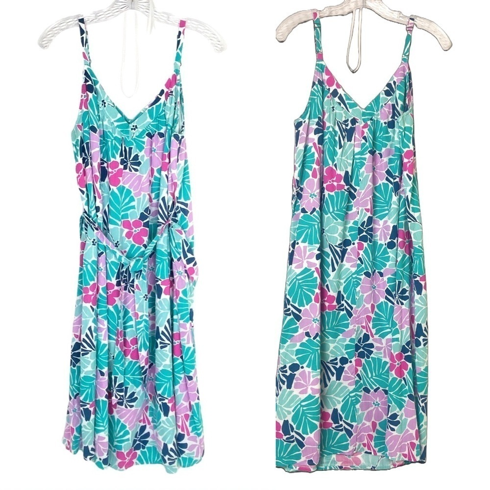 Gap Sundress Beachy Tropical Print MP Lined V-neck Midi Cotton Blend